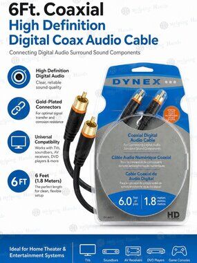 New Dynex DX-AV211 6Ft. Coaxial High Definition Digital Coax Audio Cable